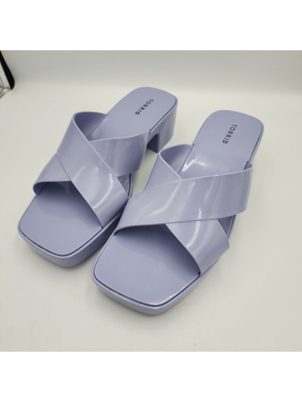 Torrid Womens PVC Glossy Purple Slide On Platform Heel Sandals Size 13WW NWOT
